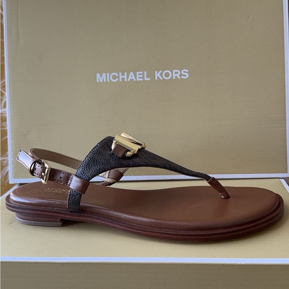 Michael Kors Black and Brown Sandals with Gold Buckle